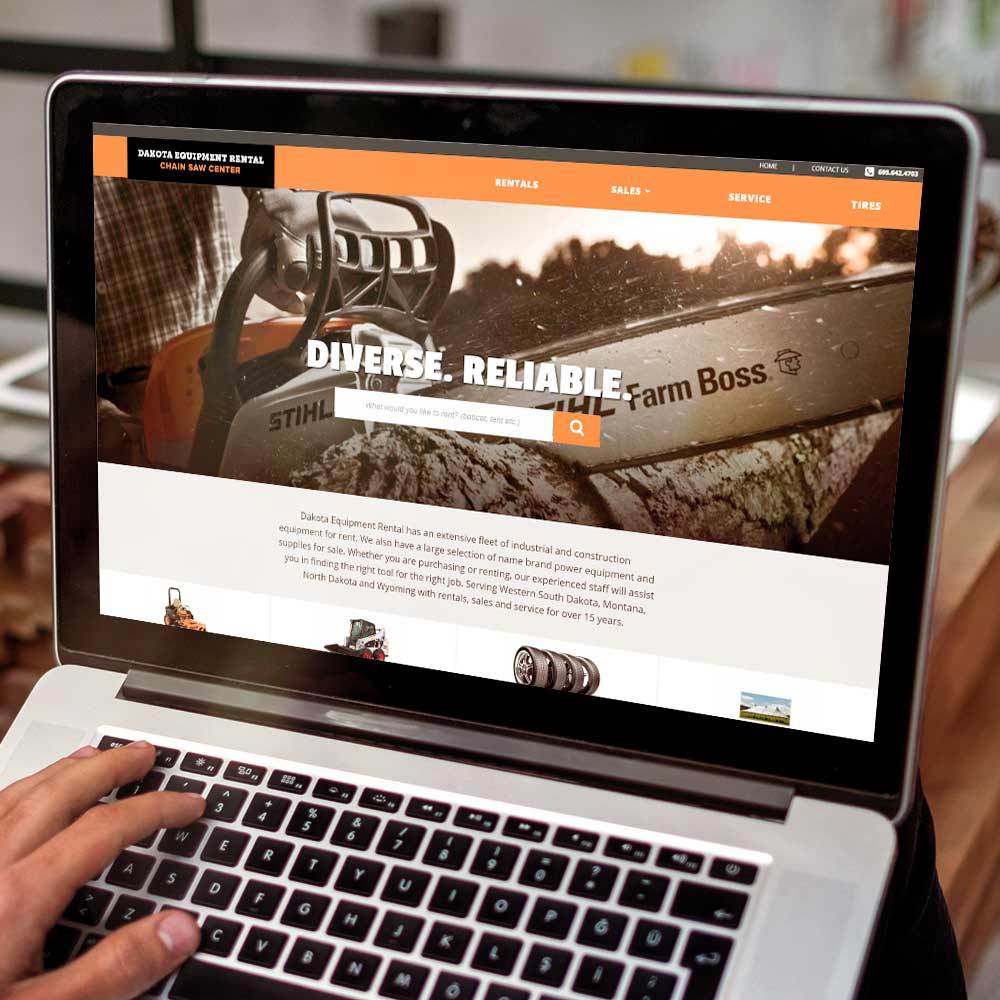 Dakota Equipment Rental website on laptop