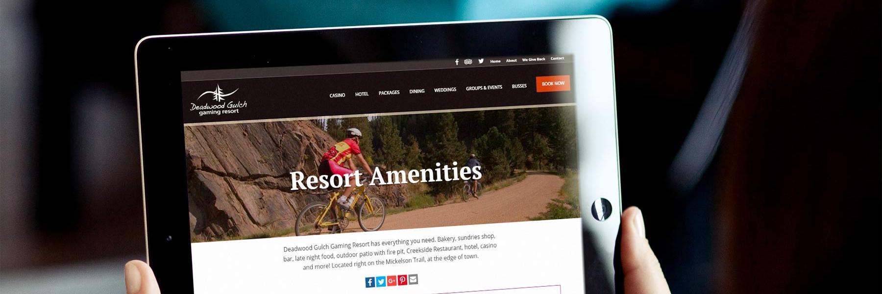Deadwood Gulch Resort website being used on tablet