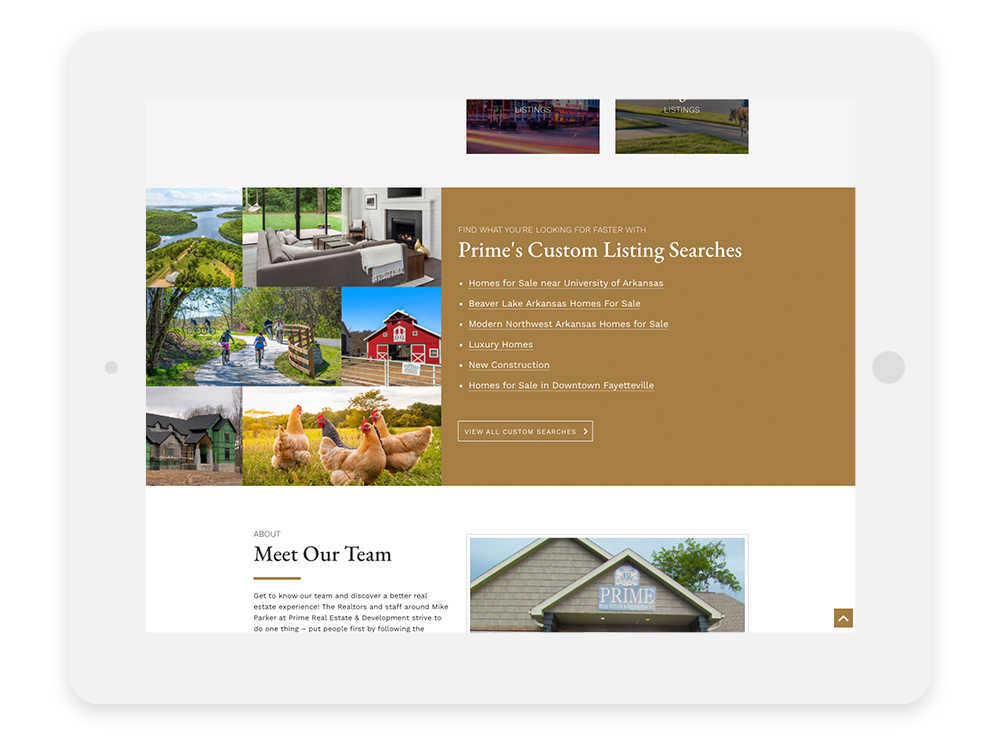 Prime Real Estate Custom Listings Search section from homepage on tablet