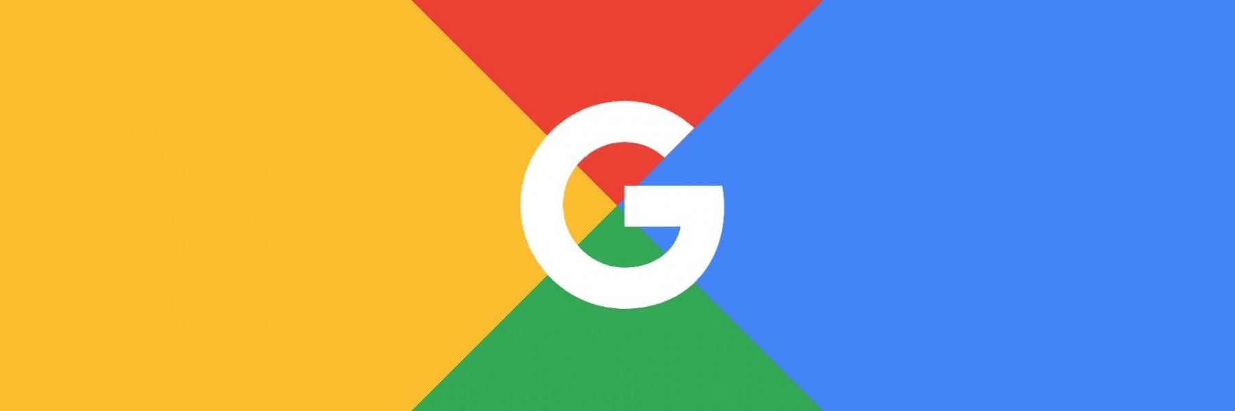 Google's white logo on red, yellow, green and blue background blocks